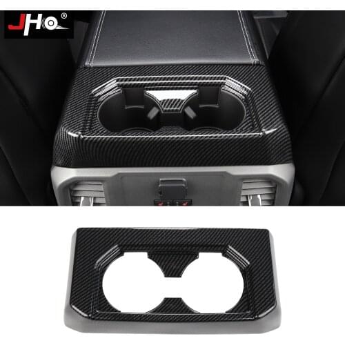JHO ABS Carbon Grain Rear Cup Holder Panel Overlay Cover Trim For Ford F150 2016-2019 2017 Raptor Limited 2018 Car Accessories
