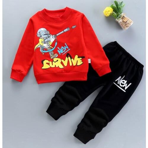 2021 Childrens Spring Autumn New Suit Fashion Clothing Boys' Korean Long Sleeve Sweater Two Piece Set Printing Casual Tunic
