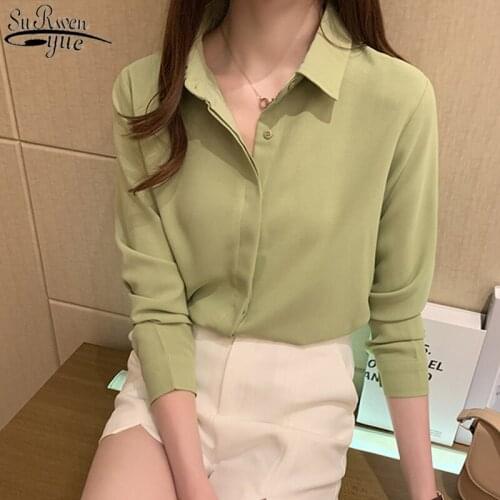 2021 Autumn New Chiffon Blouse Long Sleeve Shirts Womens Simple Solid Bottoming Shirt Korean Clothes Womans Blouses 10489