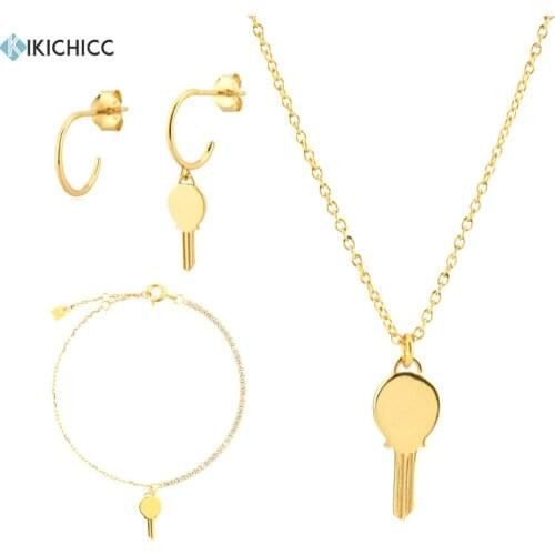 KIKICHICC 925 Sterling Silver Lock Charm Drop Earring Bracelet Necklace Jewelry Set Plain Small Tiny Women Fine Jewelry Simple