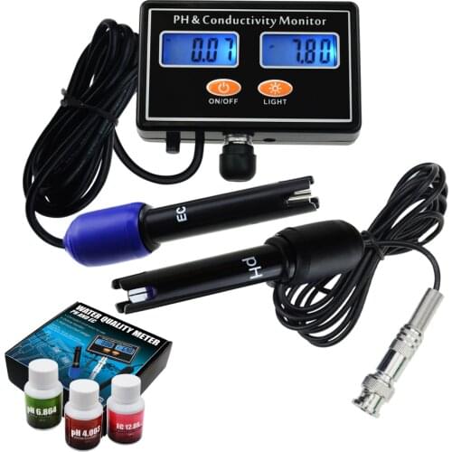 Online PH & EC Conductivity Monitor Meter Tester ATC, Water Quality Real-time Continuous Monitoring, for Aquarium, Pond