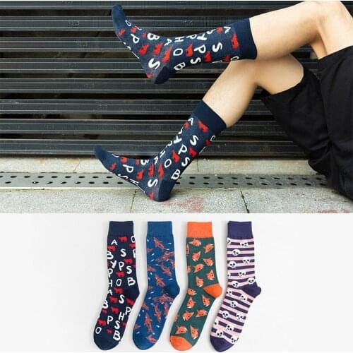 PEONFLY New 2019 Autumn Winter Men Socks Funny Cartoon Whale Fox Striped Harajuku Happy Socks Casual Cotton Sokken