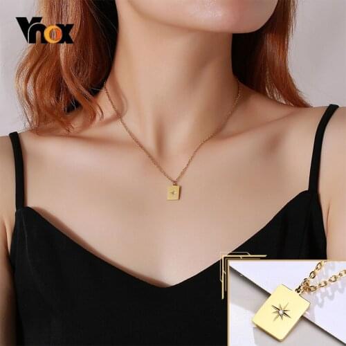 Vnox Chic Gold Tone North Star Necklaces for Women,Stainless Steel the Polestar Pendant,Delicate Collar Gifts for Her