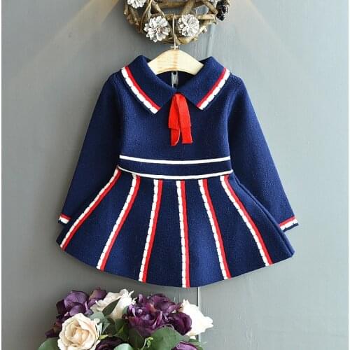 Girls Sweater Dress Baby Clothes College Wind School Studens Uniforms Pleat Christmas Autumn Winter ChildrenS Princess Dress
