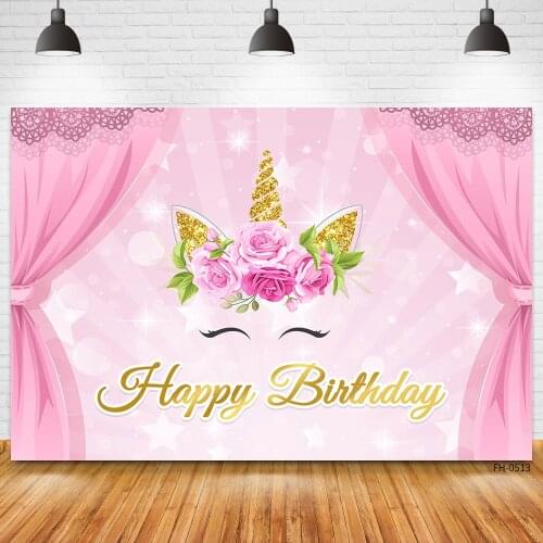 Custom Name Golden Unicorn Pink Glitter Background Newborn Baby Shower Boy Girl Birthday Party Photography Backdrop Photo Studio