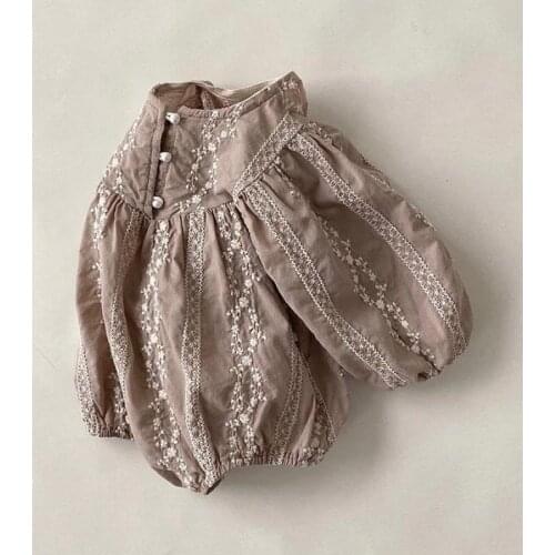 Newborn Baby Girls Casual Clothes Autumn New Long Sleeve Bodysuit Toddler Girls Cotton Embroidered Jumpsuit