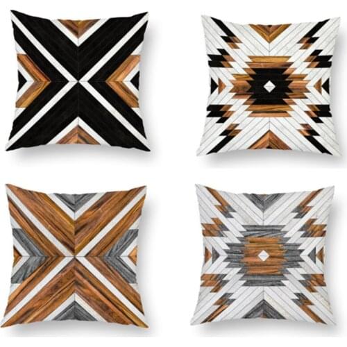 Retro Geometric Back Cushion Decorative Cover Vintage Single Side Pillowcase for Sofa Chair Car