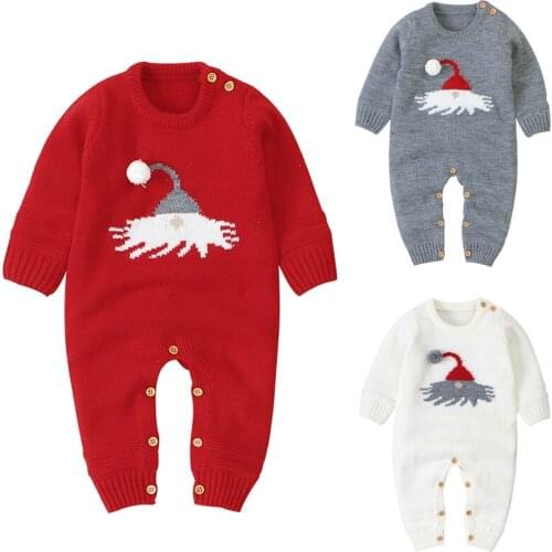 Christmas Toddler Baby Girl Cartoon Long Sleeve Knitting Romper Newborn Baby Girls Knitting Jumpsuit Overall Baby Girls Clothes