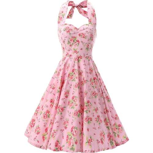 Pink Women Dress Rockabilly Floral Print Retro Vintage 60s Sexy Party Dress Pinup Swing Hepburn Summer Dress Plus Size VD0240