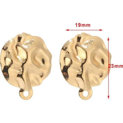 Gold tone Stainless Steel Stud Earring Findings Ear Studs Components Flat Earrings Posts with Loop for Jewelry Making 23mm*19mm