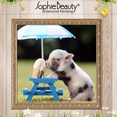 Sophie Beauty Diy Round Square Diamond Painting Cross Stitch Handcraft Diamond Mosaic Ice Cream Cute Pig Beaded Embroidery Arts