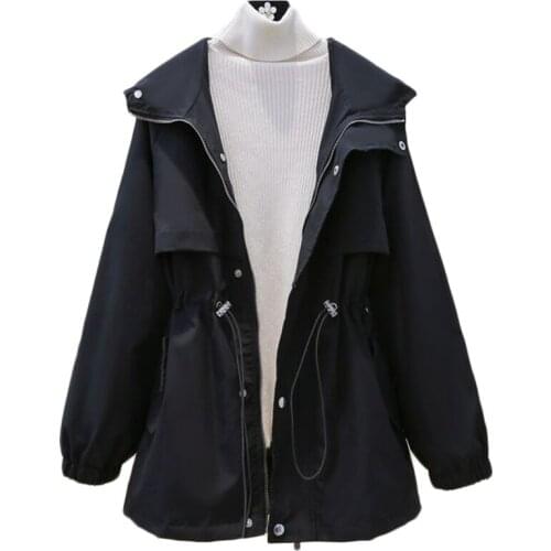 Womens Long Hooded Trench Coat New Spring Autumn Windbreaker Overcoat Korean Loose Tooling Outerwear Female Casual Coat Trend