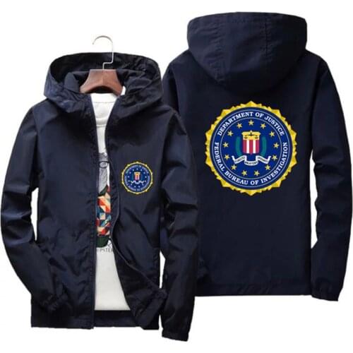 Spring Summer New United States FBI Shield Graphic Mens Street Windbreaker Hoodie Zipper Thick Parkas Jacket Casual Jacket 7xl