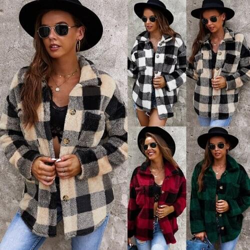Women Warm Shirts Streetwear 2021 Autumn Fleece Plaid Long Sleeve Womens Tops And Blouses Casual Long Sleeve Loose Blusas Coat