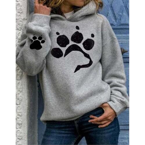 Dog paw Print Womens Hoodies Lightweight Long Sleeve Pullover Hooded Autumn Winter Women Harajuku Casual Sweatshirt