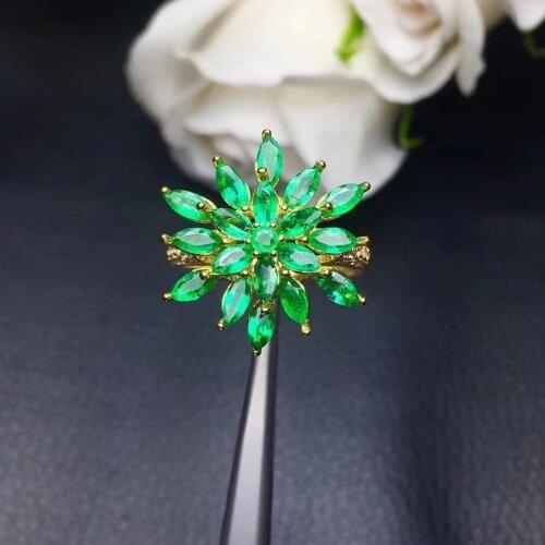 Fashion Elegant Sun flower Talonpaw Natural green emerald Ring S925 Silver Natural gemstone Ring Women party gift Rings Jewelry