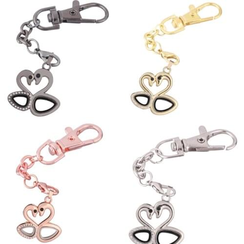 1pcs Two swan animal Rhinestone Alloy Floating charm Locket Keychain with Lobster clasp DIY twist memory Glass locket Key chain