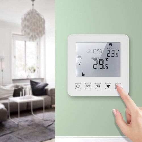 16A Programmable Electric Heating Thermostat LCD Touchscreen with White Backlight Temperature Controller Voice Control Compatibl