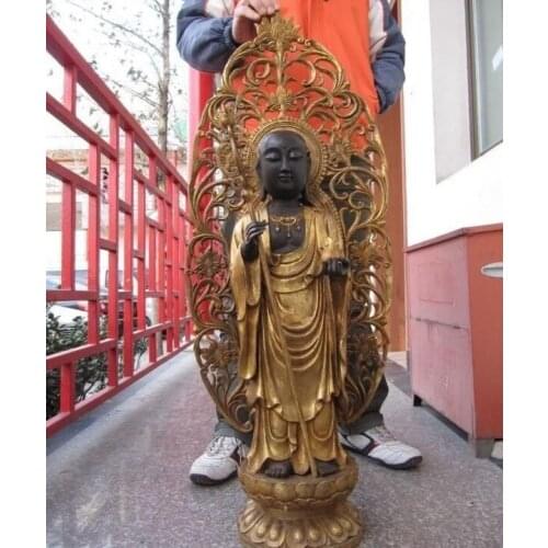 41 INCH Tibet Folk Buddhism Fane Bronze Gild Arhat Kshitigarbha Buddha Statue