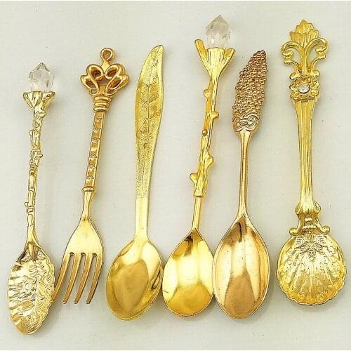 6pcs/lot Retro Zinc Alloy Coffee Tea Stirring Spoon Dessert Cake Tasting Spoon Household Dinnerware KV 042