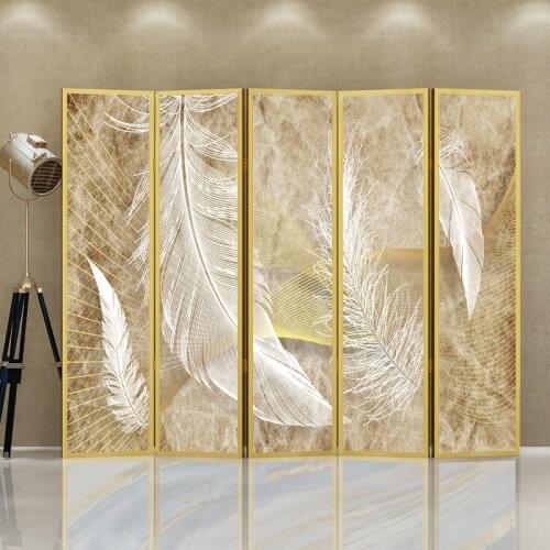 American light luxury feather art folding mobile screen partition wall entrance living room hotel lobby metal screen