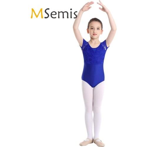Girls Ballet Dance Leotard Gymnastics Uniform Floral Lace Bowtie Shaped Back Bodysuit Sports Gym Outfit Tank Dancewear Costume