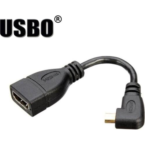Black gold plated 10CM HDMI phone date transfer line high speed 90 degree elbow Micro-HDMI male to HDMI female HD short cable