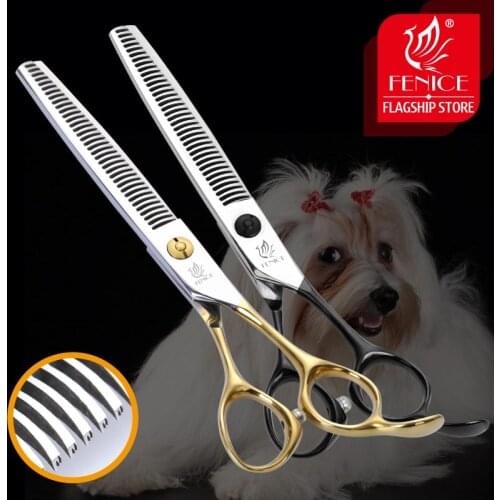 Fenice 6.5 inch Gold/Black Professional Dog Thinning Scissors Japan 440C Pets Hair Shears Thinning Rate 45