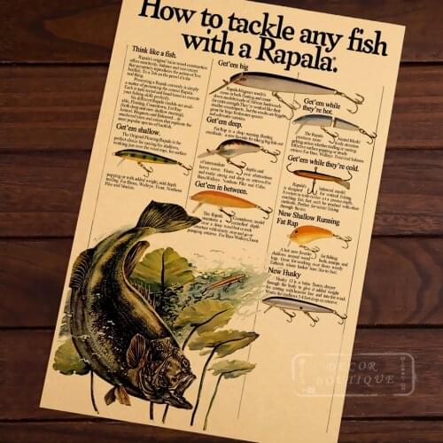 Map of Newspaper Tackle Fishes With Rapala Classic Vintage Retro Kraft Canvas Poster Maps Home Bar Posters Wall Decor Gift