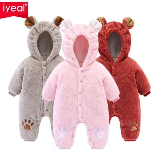IYEAL Winter Rompers Baby Girl Newborn Clothes Children Boys Girls Jumpsuit Kids Soft Warm Overalls Snowsuit Hoodies Clothing