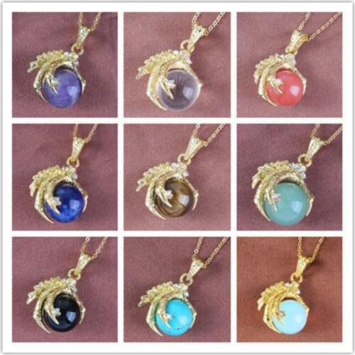 Trendy-beads Antique Light Yellow Gold Color Amethysts Round Beads Dragon Claw Pendant Tiger Eye Stone Necklace