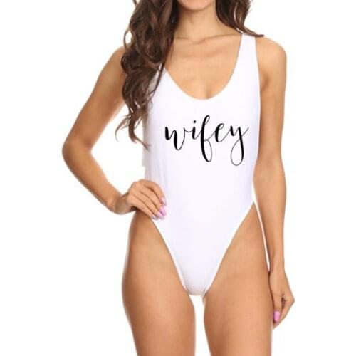 New arrival "Wifey"women sexy bodysuit one piece suit jumpsuit high cut bathing suit swimwear backless beachwear free shipping