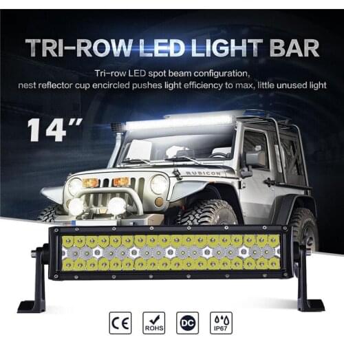 Oslamp 3-Row 14inch Straight LED Light Bar Spot+Flood Combo Beam Offroad Led Work Driving Light Bar Pickup Truck SUV ATV 12v 24v