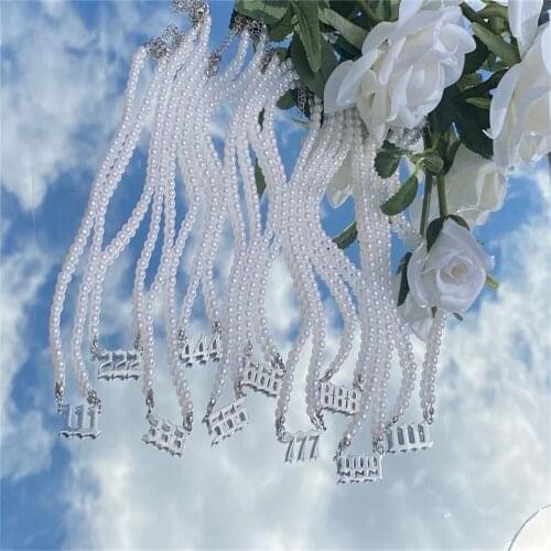 Noelia Imitation Pearl Necklace For Women Goth Angel Number Necklace 111 222 333 444 555 666 777 888 999 Minimalist Jewelry