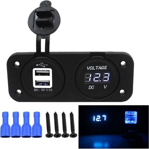 12-24V Module Panel 5V 1A/2.1A Doul USB Power Charger,Cigarette Lighter Socket,Voltmeter for Car Truck Motorcycle Boat ATV