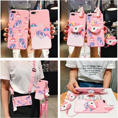 Rainbow Unicorn Toy Case for OPPO R11 R11S R15 R17 R15X R9 R9S Plus Realme C2 A1K U1 2 Pro X K3 Reno Soft Cover Bracket Lanyard