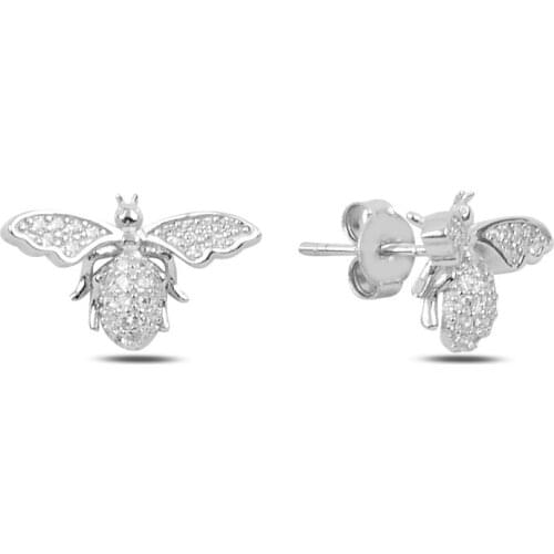 Silverlina Silver Zircon Stone Bee Earrings