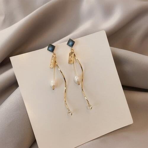 KNOCK New Pearl Tassel Earrings Female Long Paragraph Geometric Pendant Earrings Wedding Fashion Jewelry Jewelry Gifts