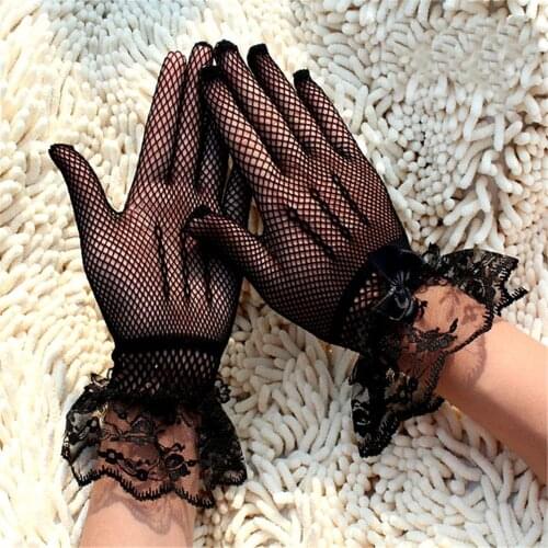 Mesh Fishnet Gloves Sexy Female Five-finger Short Lace Gloves Thin Dance Retro Party Black White Gloves