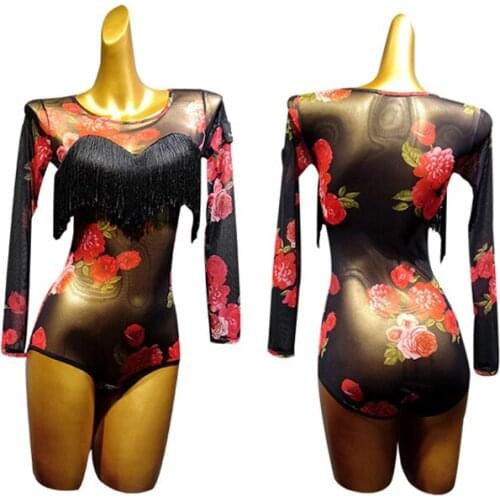 Dance one piece top female adult Latin training clothing gymnastics one piece clothing printing one piece clothing