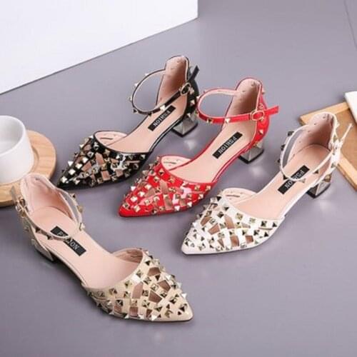 Temperament High Heels Single Shoes Summer Hot Sale Fashion Exquisite Rivet Pointed Sexy Solid Color Hollow Ladies Sandals