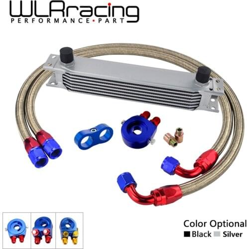 Universal 7 Rows AN10 Transmission Oil Cooler with Oil Filter Sandwich Adapter And Stainless Steel Braided Hose Line Separator