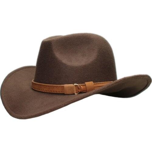 Vintage Parent-child Women Men /Kid Child Wool Wide Brim Cowboy Western Hat Cowgirl Bowler Cap Camel Leather Band (57cm/54cm)