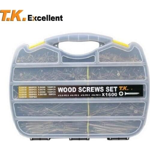 Flat Head Phillips Wood Screws Drywall Chipboard Screws Assortment Kit,1600 Pcs
