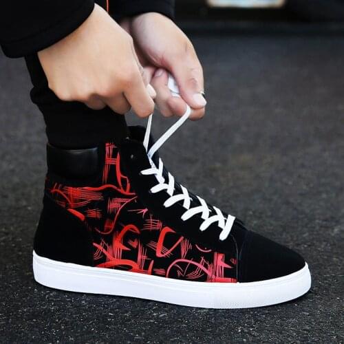 High-top Sneakers Male Sports Shoes Man Leather PU Man Running Shoes Shoes Sport Black Red Fitness Arena Basket Trainers E-347