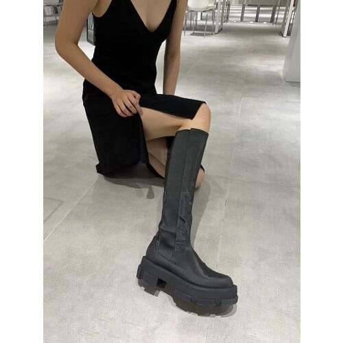 Upping thick-soled Chelsea boot British style but knee skinny stretch sleeve rider style Riding Equestrian Stretch Fabric women