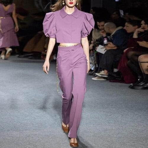 Runway High-Quality New WomenS Set Summer Short-Sleeved Fashion Tops And Casual Trousers Office Party Fashion Two-Piece Suit