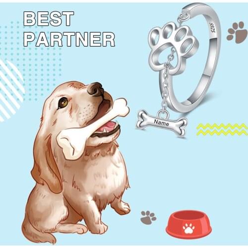 YSH Personalized 925 Sterling Silver Dog claw bone engraved Name Stacking Ring 2020 Women DIY Custom Jewelry gifts Free shipping