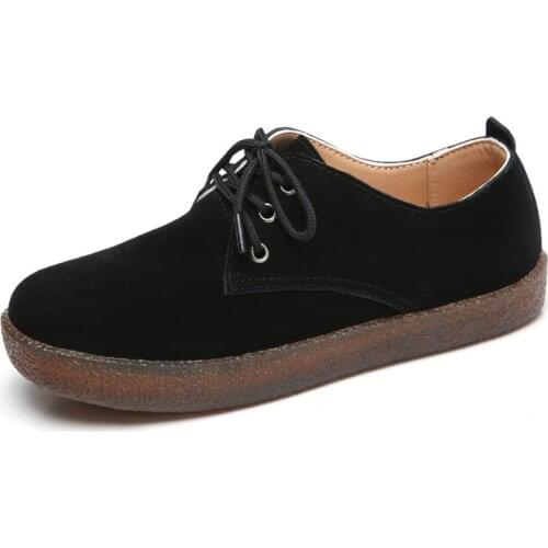 2020 Autumn Women Sneakers Oxford Shoes Casual Flats Shoes Women Leather Suede Boat Shoes Round Toe Flats Moccasins