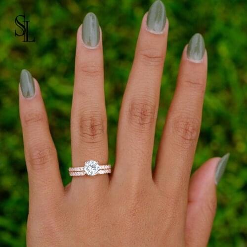 SL 2 Pcs Rose Gold Rings For Women Solid 925 Sterling Silver Womens Wedding Ring Sets Classic Jewelry